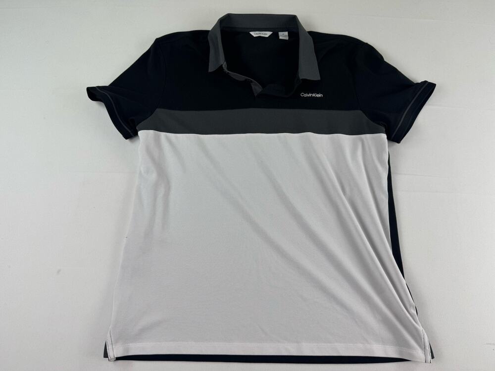 Calvin Klein Golf Polo Shirt Mens Medium Black White Colorblock